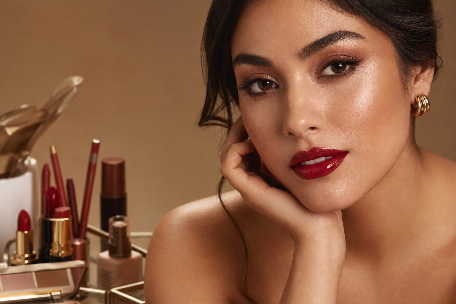 Makeup artist applying soft glam look