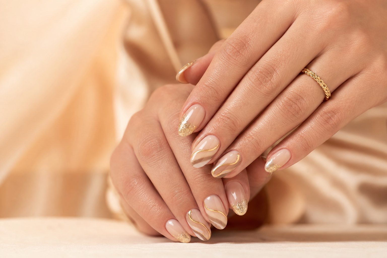 Intricate gel manicure with nail art