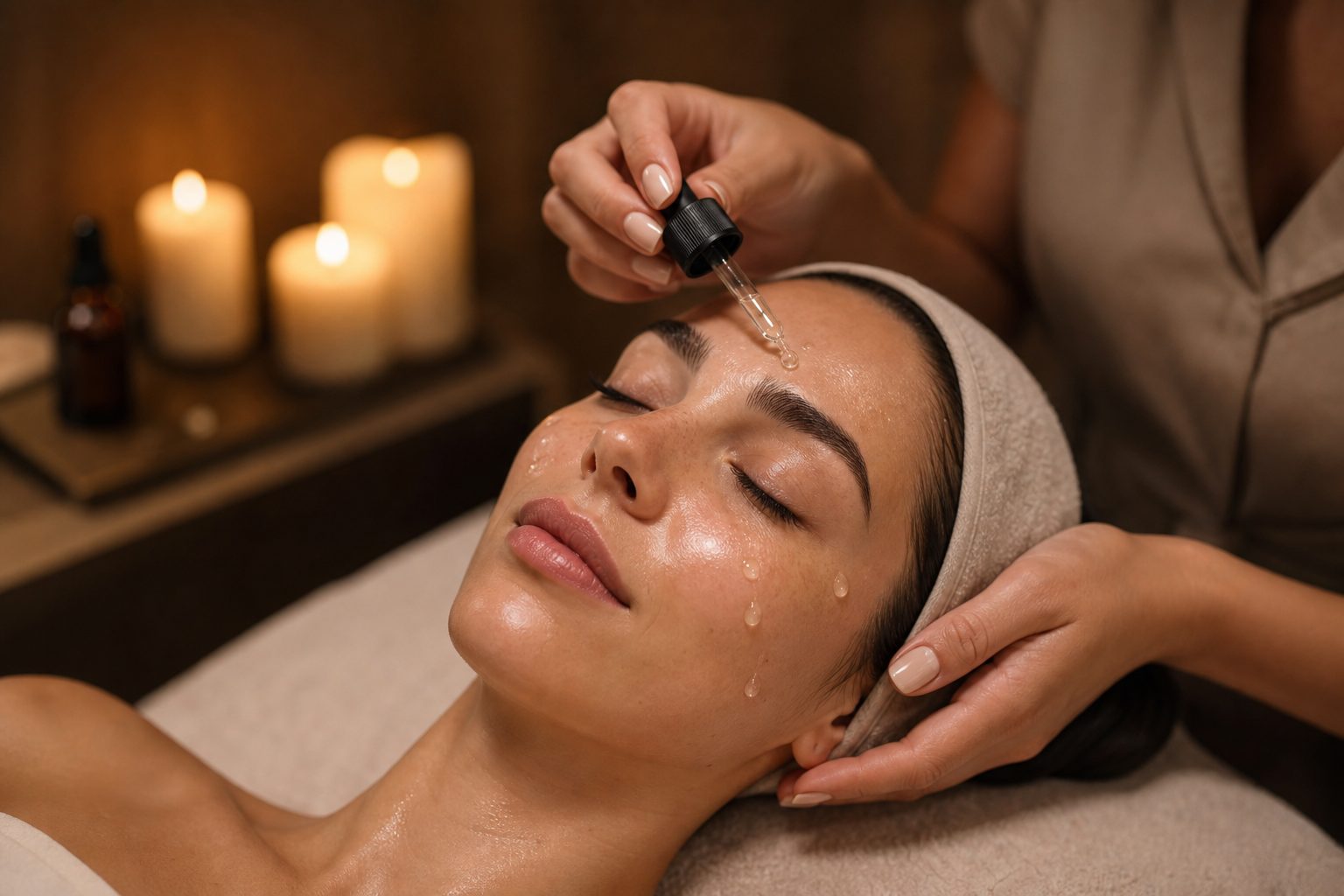 Relaxing facial treatment in a spa setting
