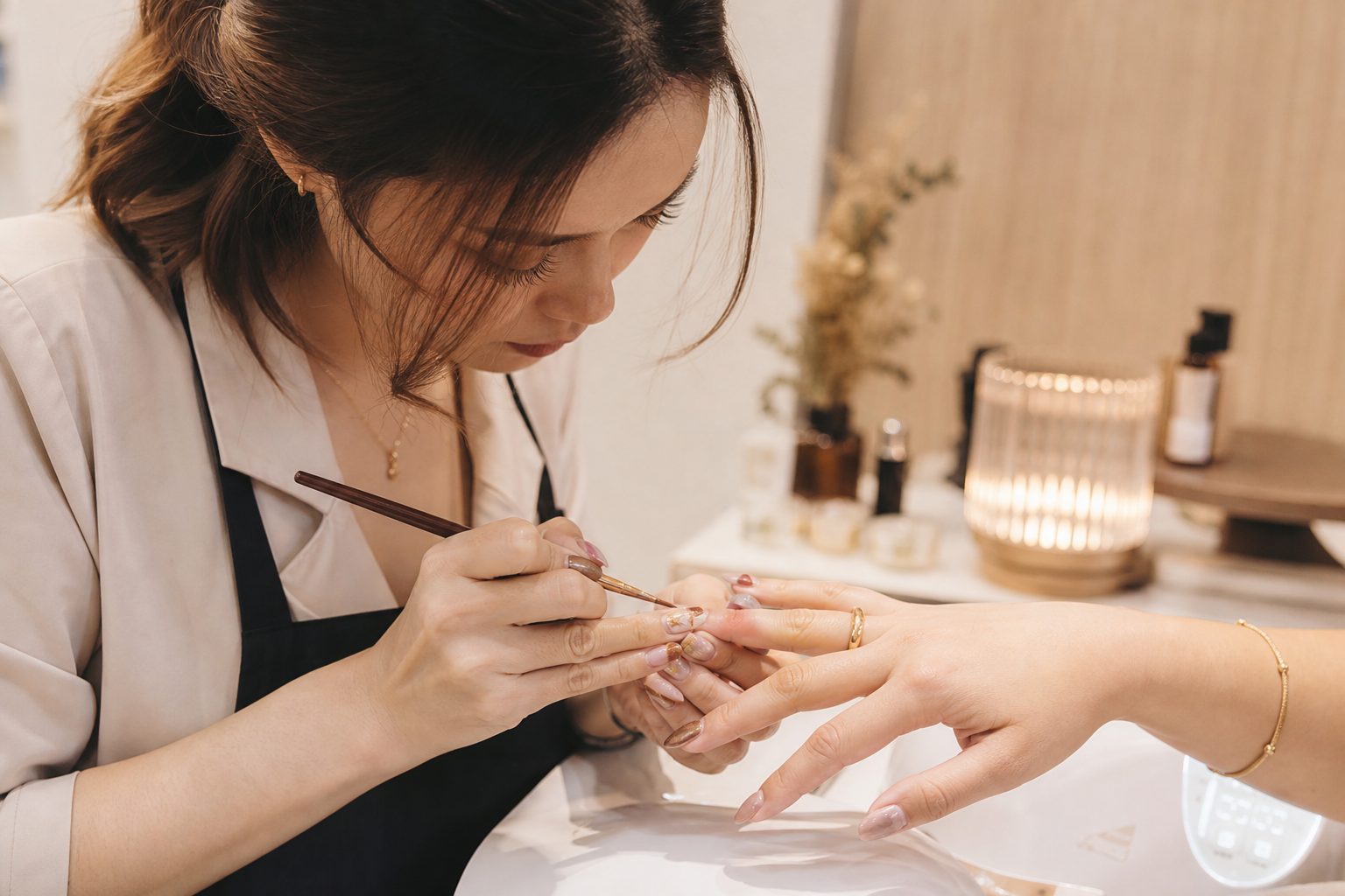 Nail technician with client